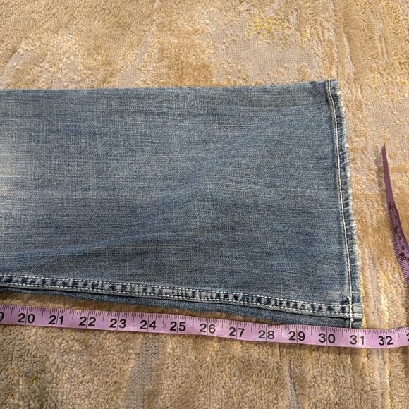 Silver Aiko flare original fit Distressed Jeans- NWT- size 30 x 31 chunky stitch - Picture 11 of 12